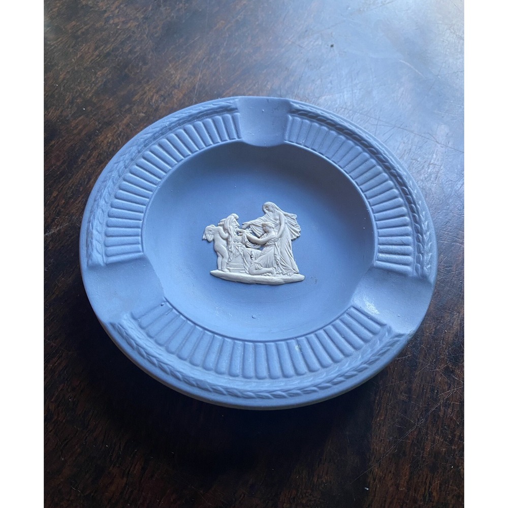 Vintage English Blue Jasperware Wedgwood Ashtray Cigar Cigarette Stamped Gods